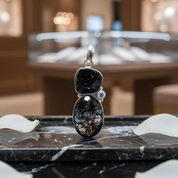 Sterling Silver 925 Pendant With Semiprecious Stones. - Picture 2 of 2